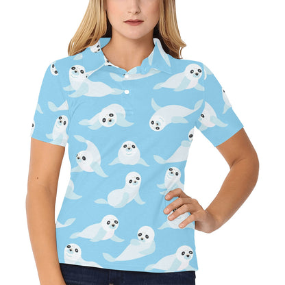 Sea Lion Cute Pattern Print Design 03 Women's Polo Shirt