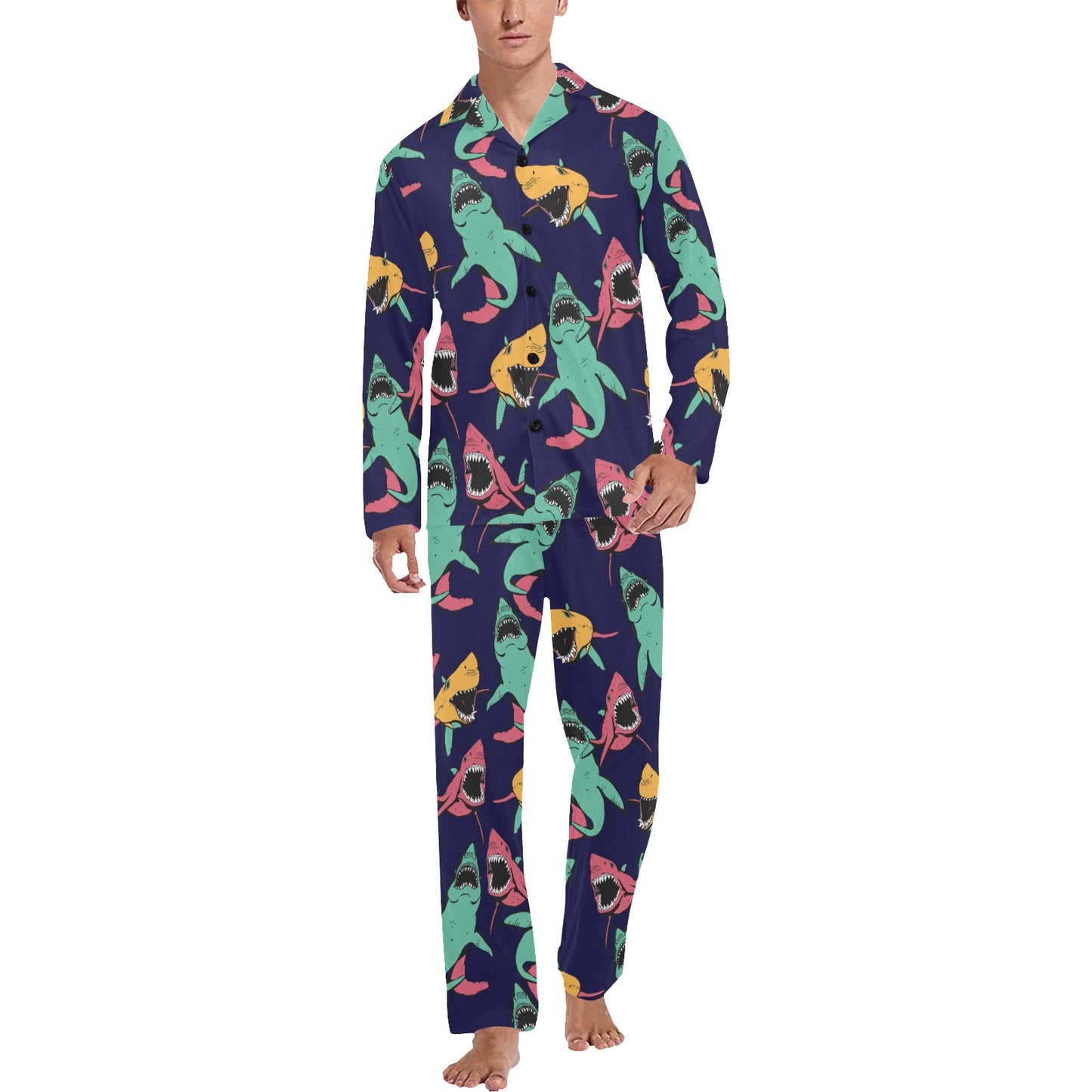 Shark Bite Pattern Men's Long Pajama Set