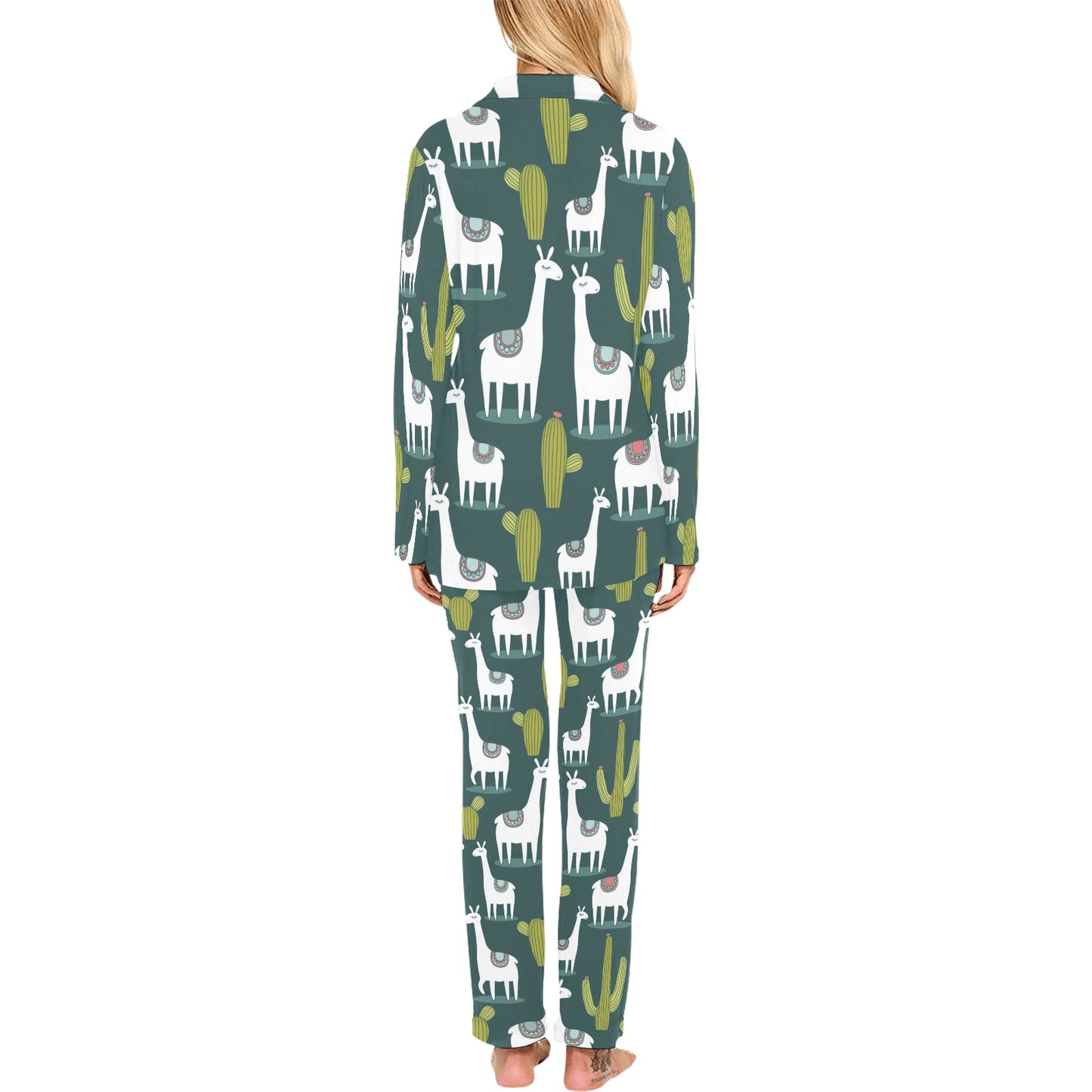 Llama Cactus Pattern Print Design 02 Women's Long Pajama Set