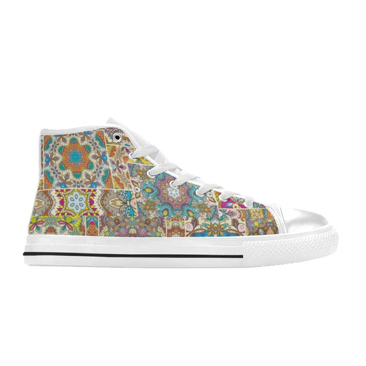 Patchwork Print Design LKS402 Men's High Top Canvas Shoes