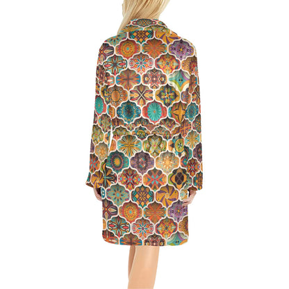 Mandala Mosaic Themed Design Print Women's Fleece Robe
