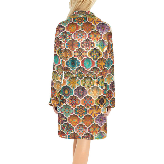 Mandala Mosaic Themed Design Print Women's Fleece Robe