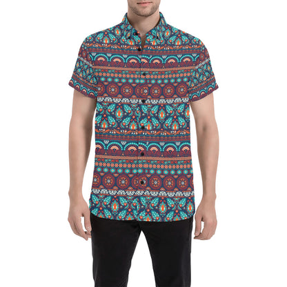 Suzani Print Design LKS302 Men Short Sleeve Button Up Shirt