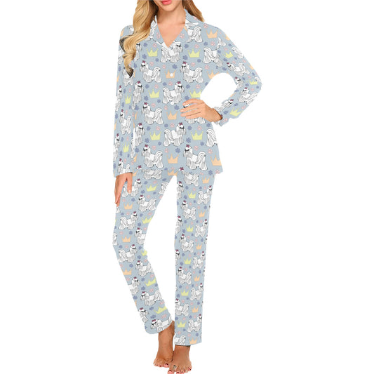Maltese Pattern Print Design 04 Women's Long Pajama Set