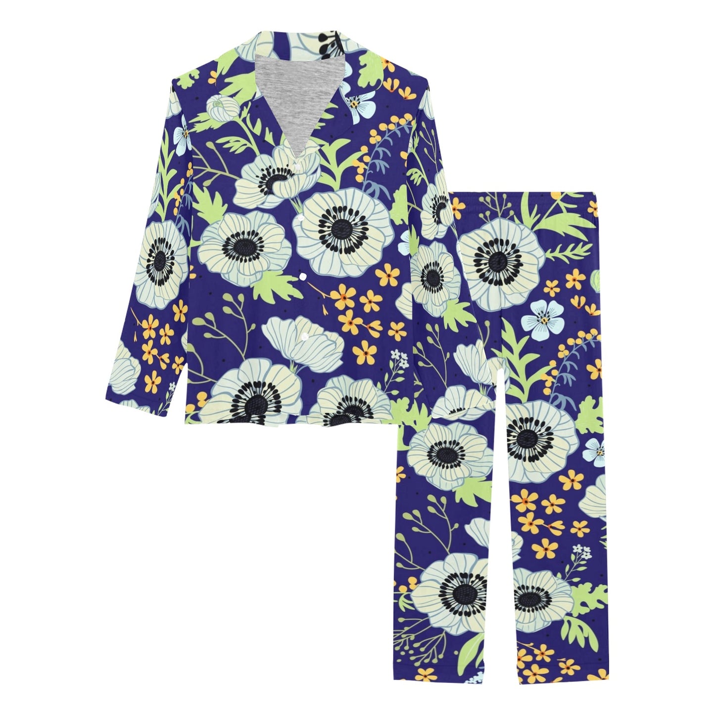 Anemone Pattern Print Design AM06 Women's Long Pajama Set