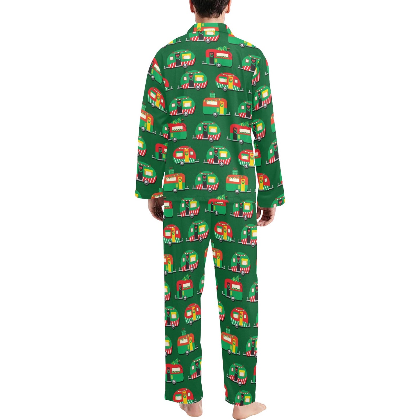 Camper Camping Christmas Themed Print Men's Long Pajama Set