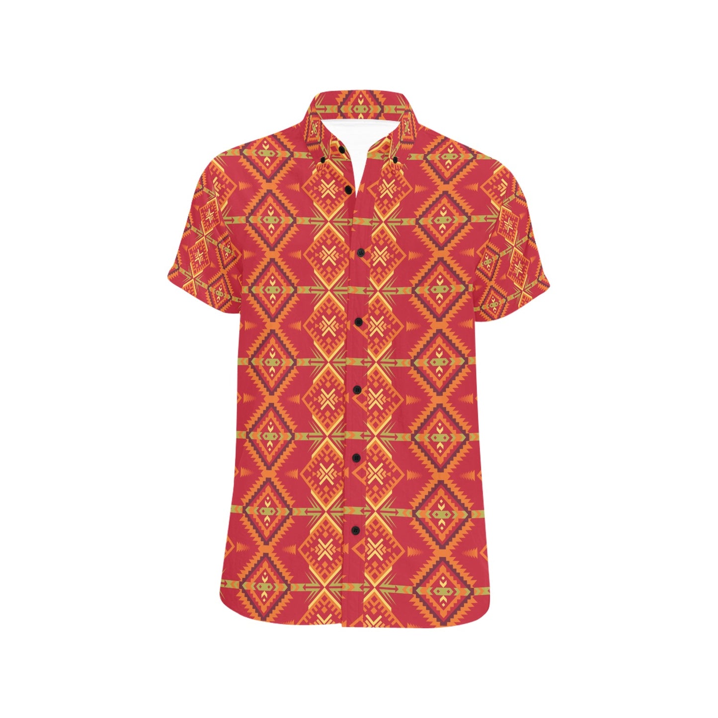 Southwest Pattern Print Design LKS305 Men Short Sleeve Button Up Shirt