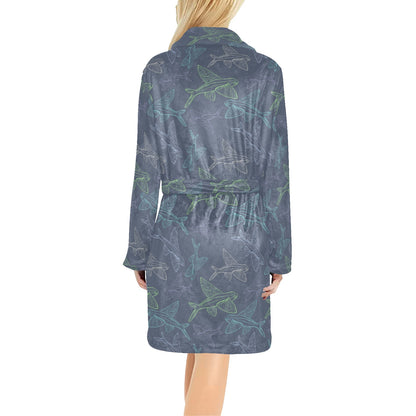 Flying Fish Pattern Print Design 02 Women's Fleece Robe
