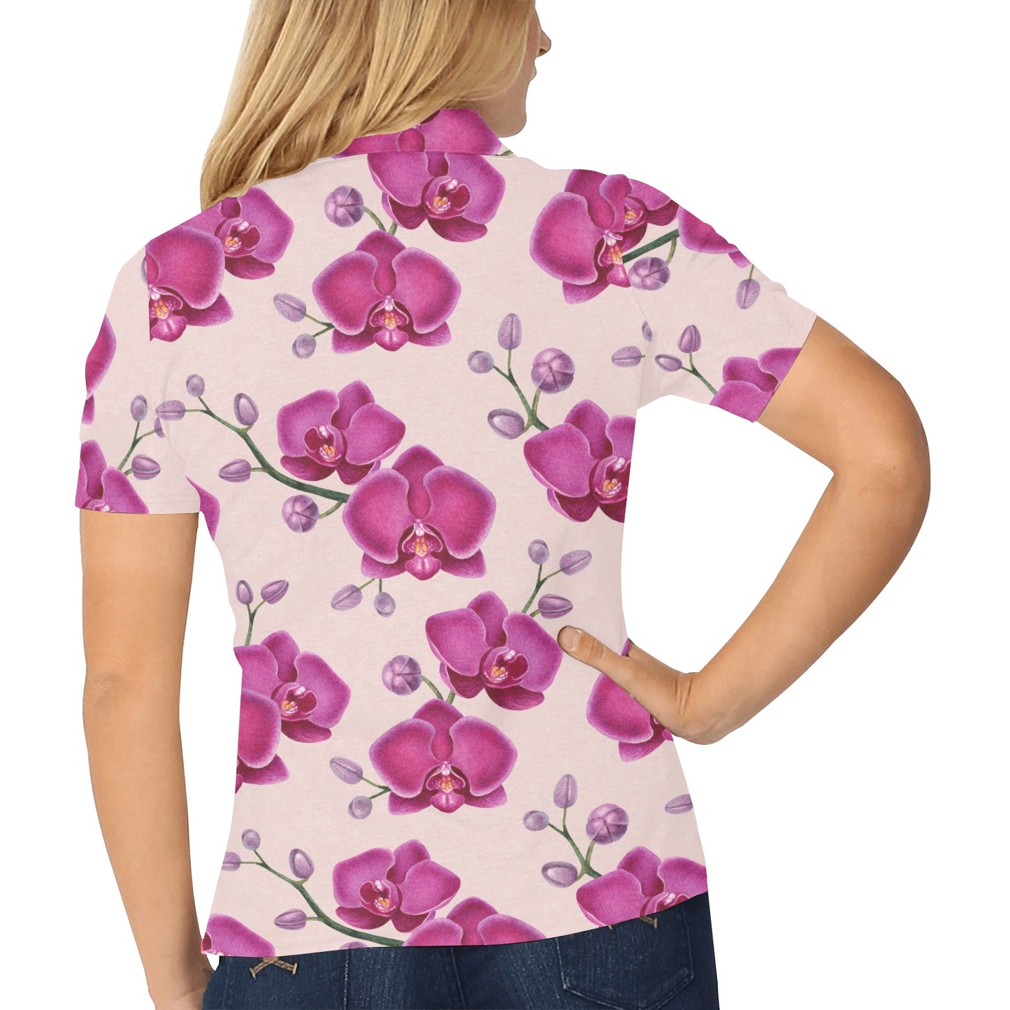 Orchid Pattern Print Design A02 Women's Polo Shirt
