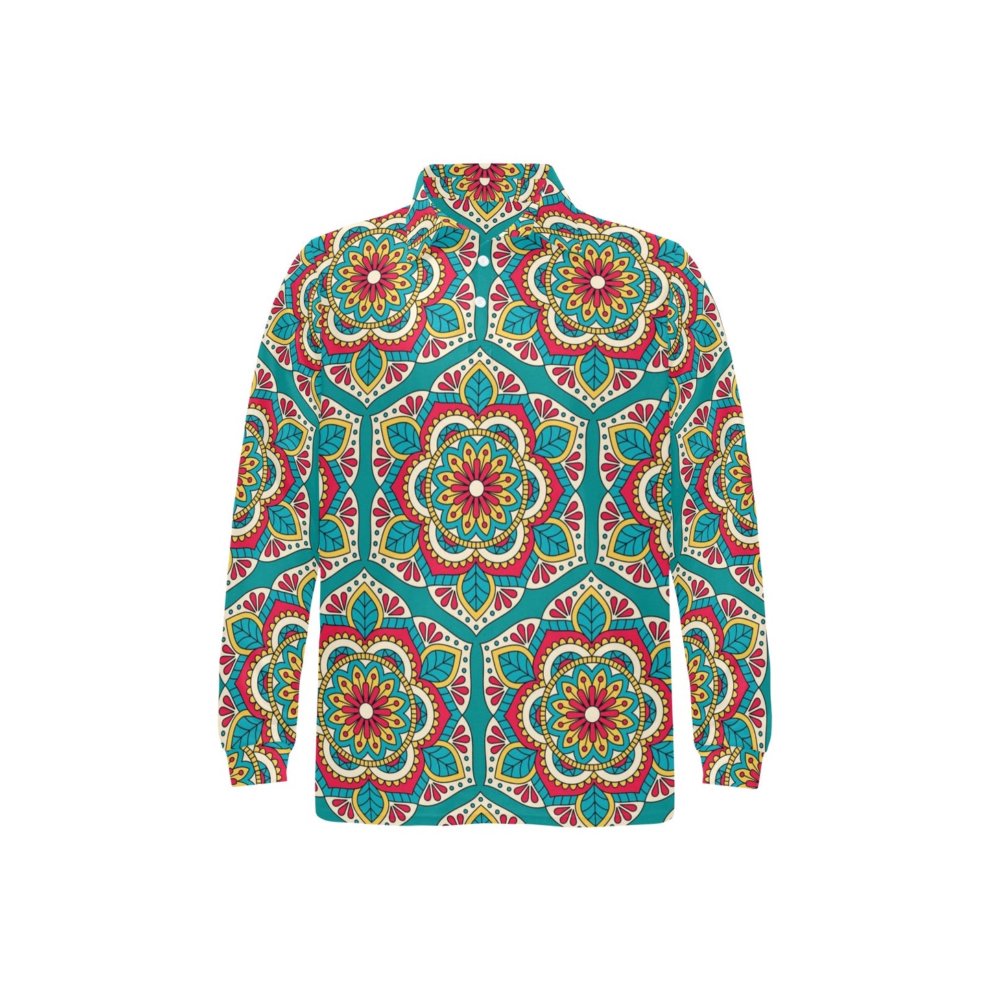 Mandala Pattern Print Design 03 Long Sleeve Polo Shirt For Men's