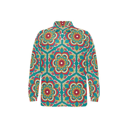 Mandala Pattern Print Design 03 Long Sleeve Polo Shirt For Men's