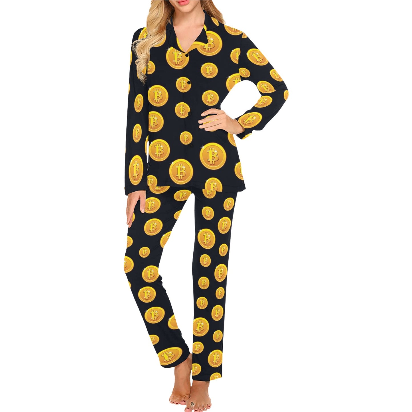 Bitcoin Pattern Print Design DO04 Women's Long Pajama Set