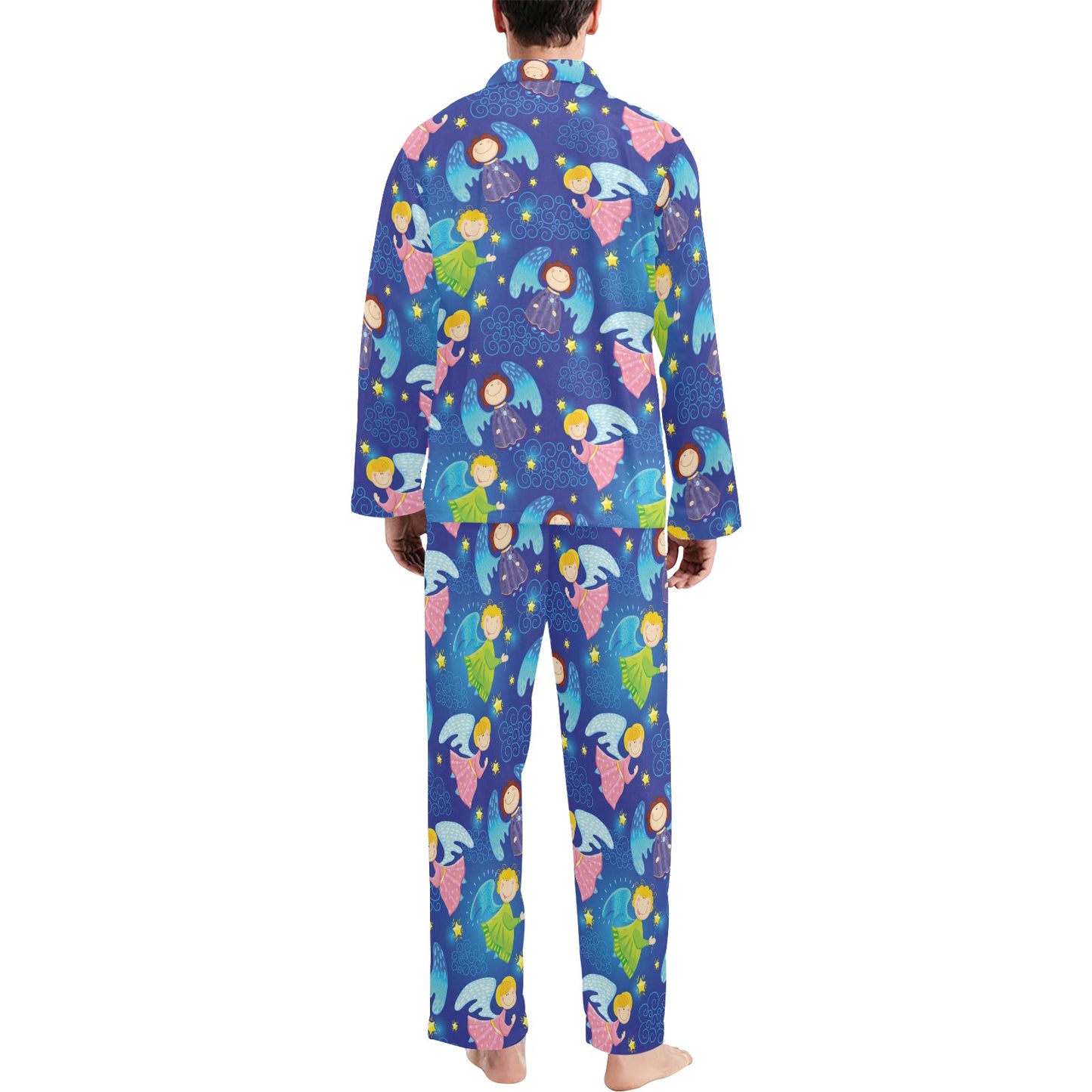 Angel Little Pattern Print Design 02 Men's Long Pajama Set