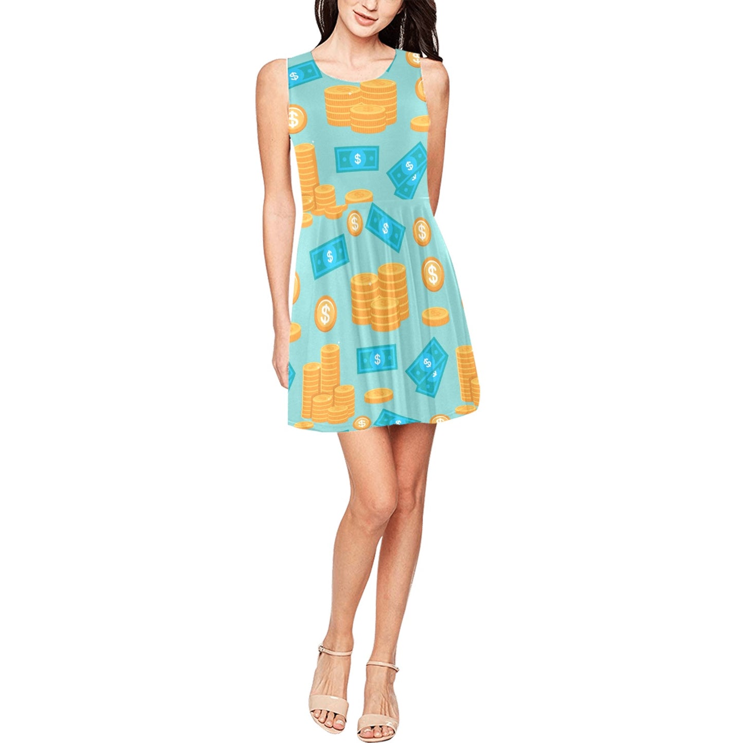 Money Pattern Print Design 03 Sleeveless Dress