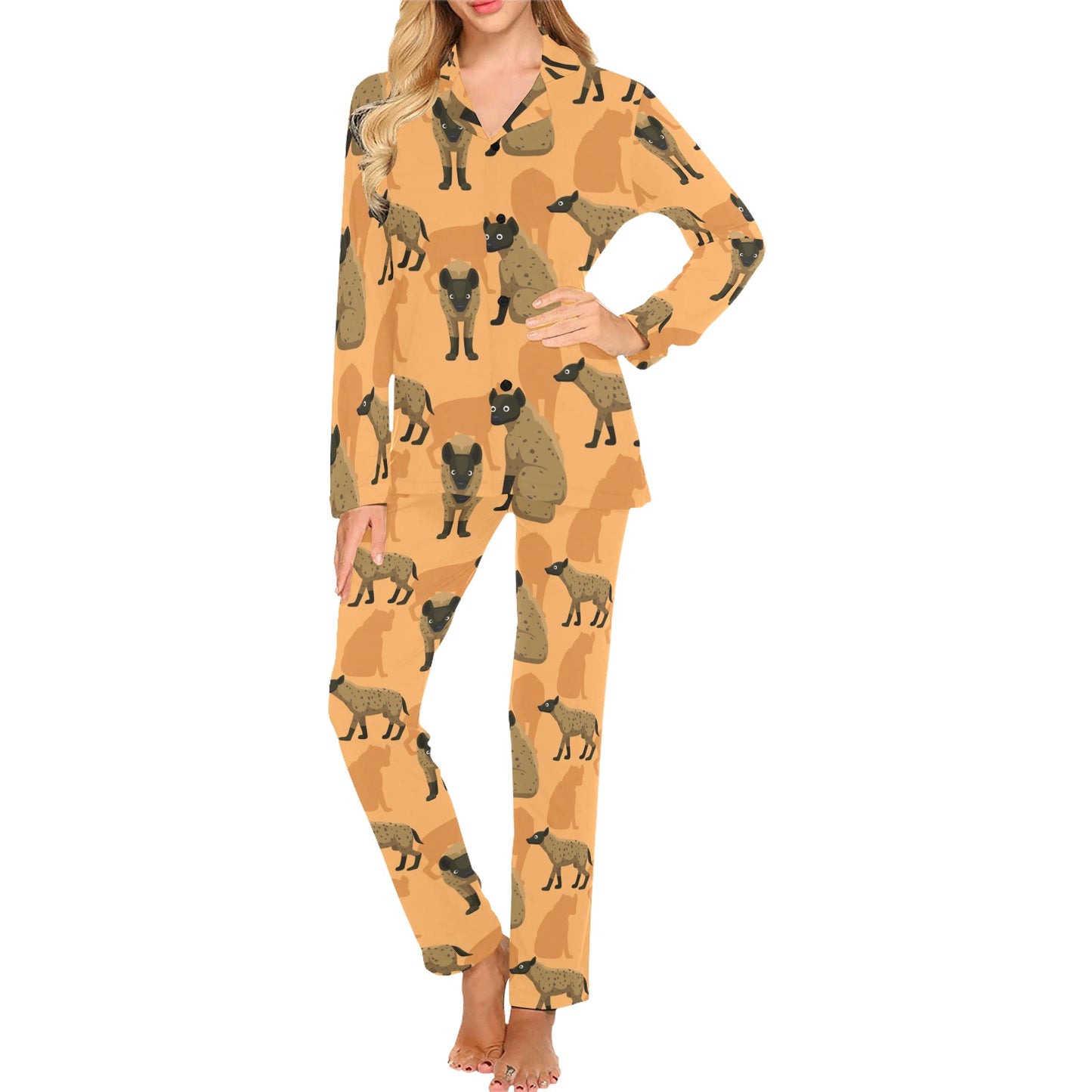 Hyena Pattern Print Design 01 Women's Long Pajama Set