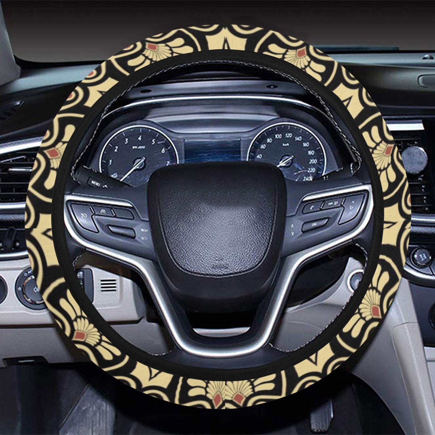 Ancient Greek Print Design LKS3014 Steering Wheel Cover with Elastic Edge