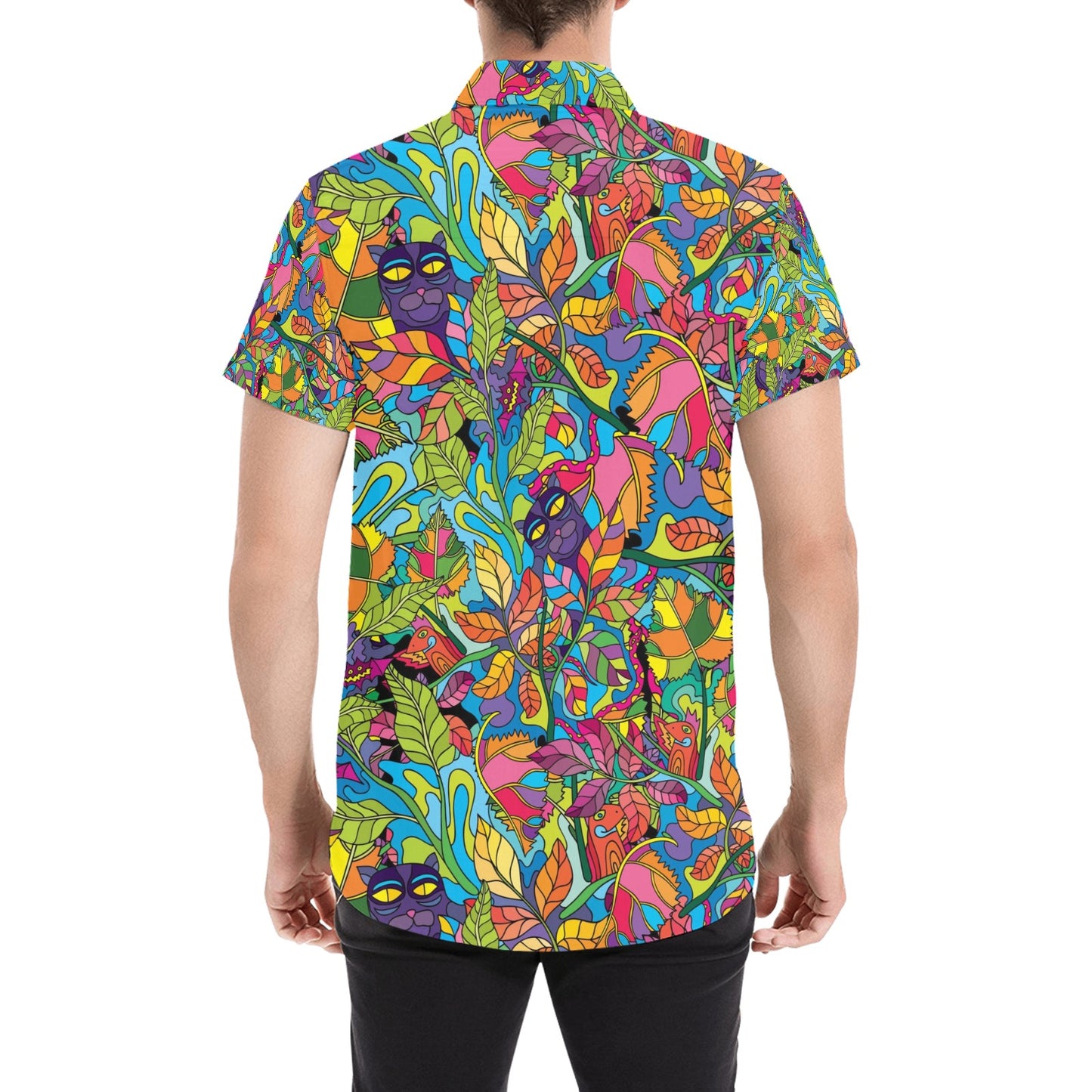 Trippy Print Design LKS301 Men Short Sleeve Button Up Shirt