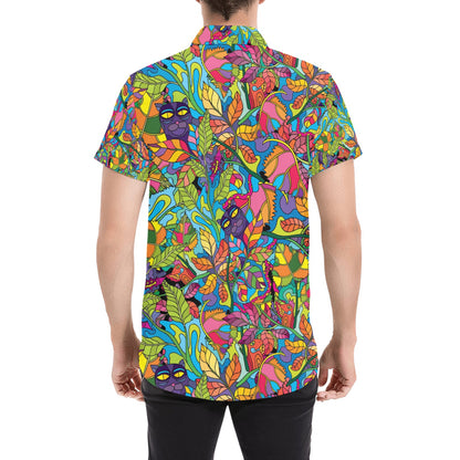 Trippy Print Design LKS301 Men Short Sleeve Button Up Shirt