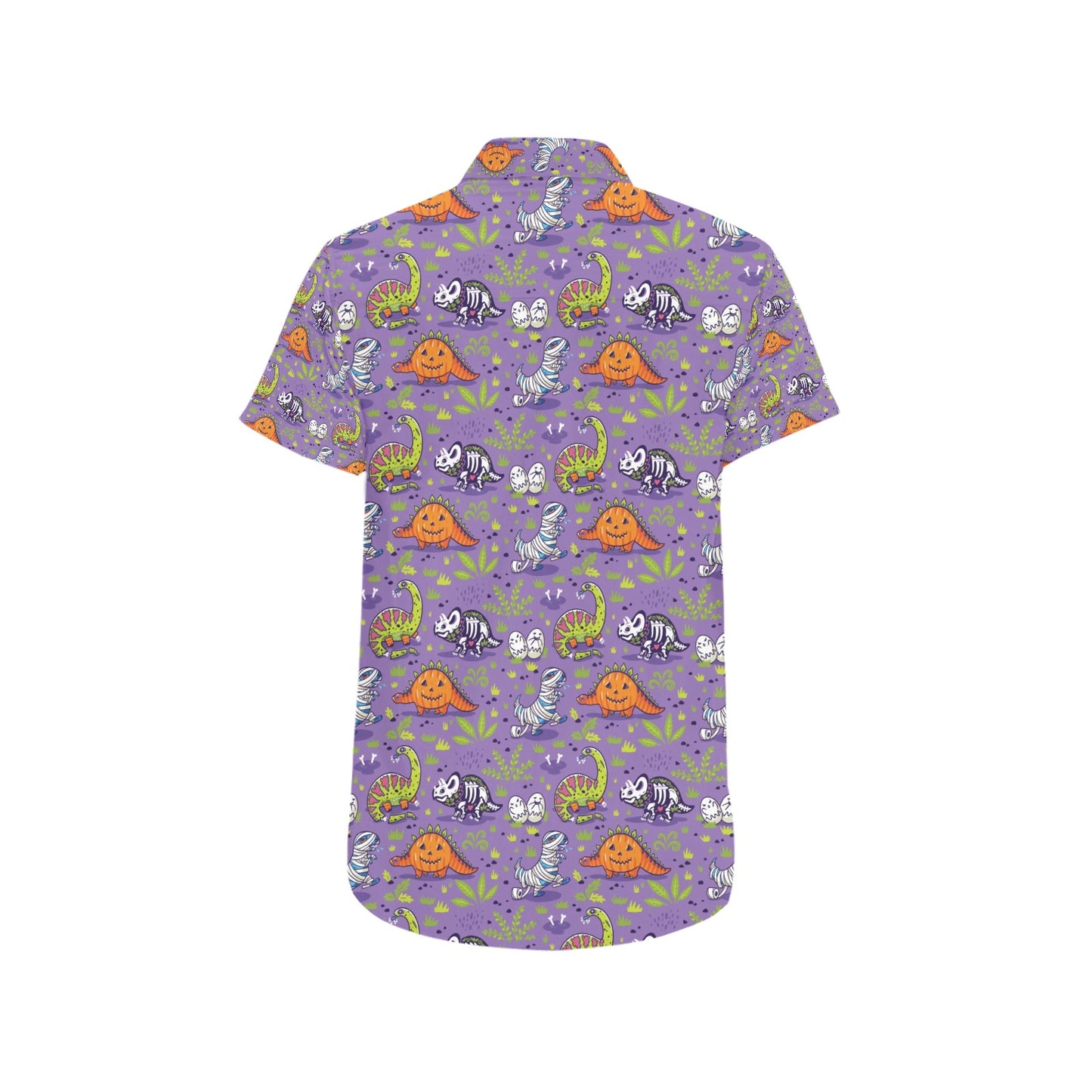 Zombie Dinosaur Print Design LKS302 Men Short Sleeve Button Up Shirt