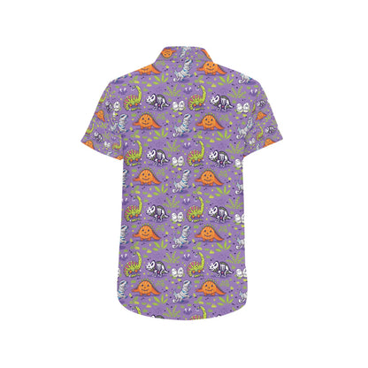 Zombie Dinosaur Print Design LKS302 Men Short Sleeve Button Up Shirt