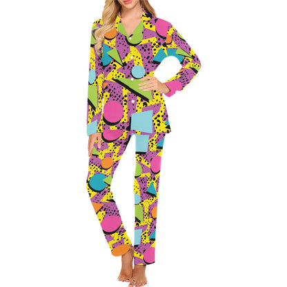 80s Pattern Print Design 1 Women's Long Pajama Set