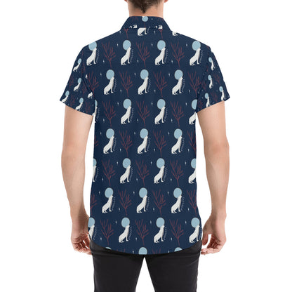 Wolf Moon Print Design LKS304 Men Short Sleeve Button Up Shirt