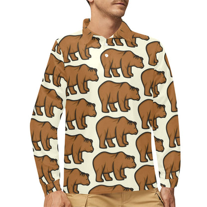 Bear Pattern Print Design BE05 Long Sleeve Polo Shirt For Men's