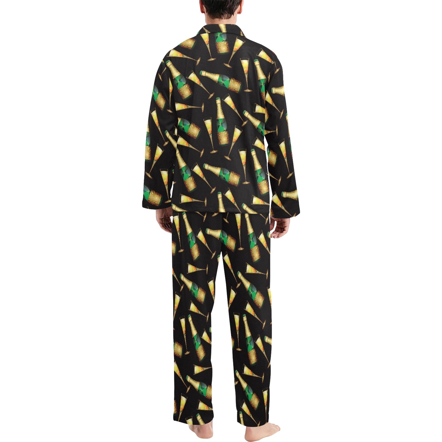 Champagne Pattern Print Design 02 Men's Long Pajama Set