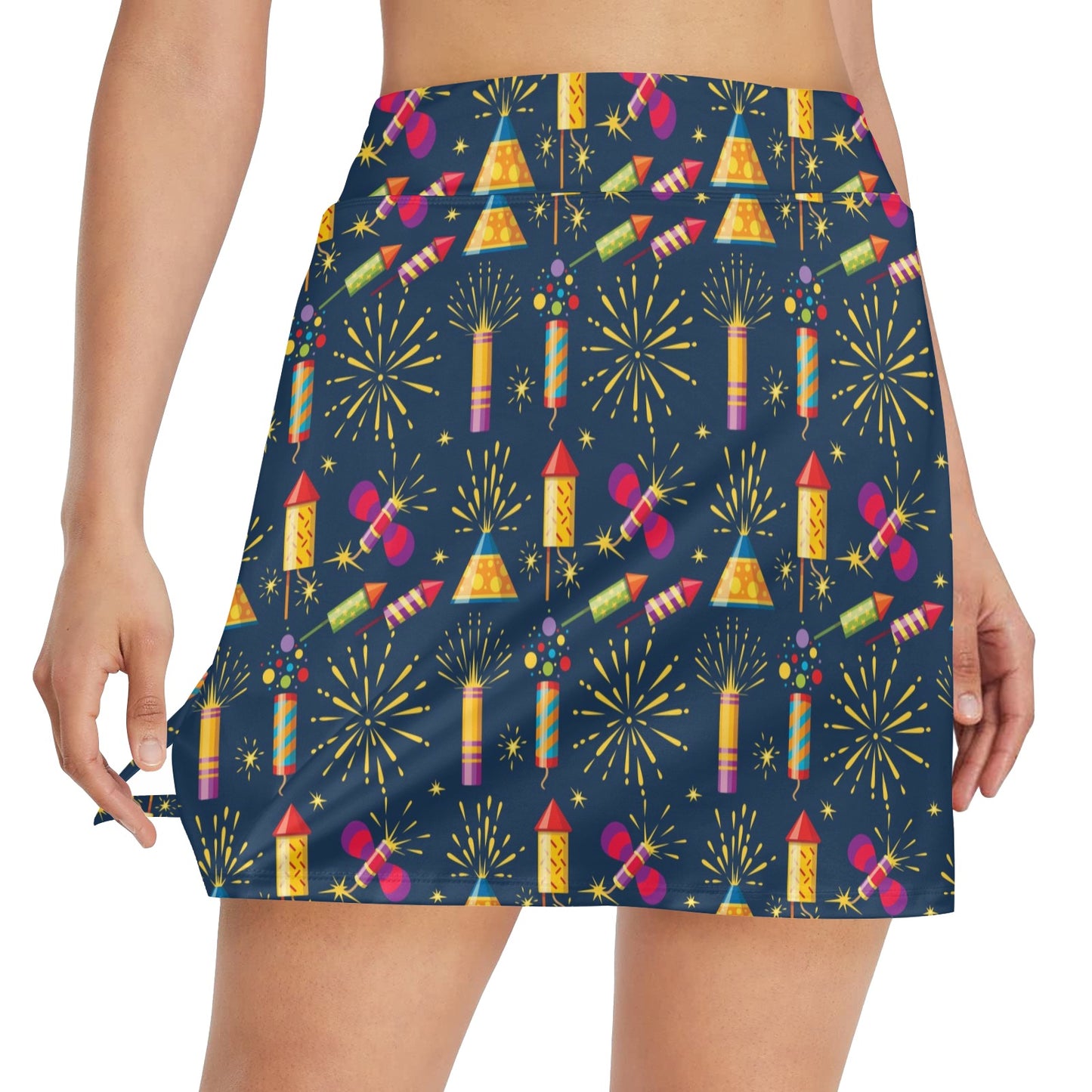 Firework Sparkling Rockets Print Design LKS306 17" Golf & Pickleball Skort with Pockets
