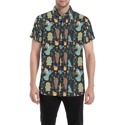 Creepy Print Design LKS303 Men Short Sleeve Button Up Shirt