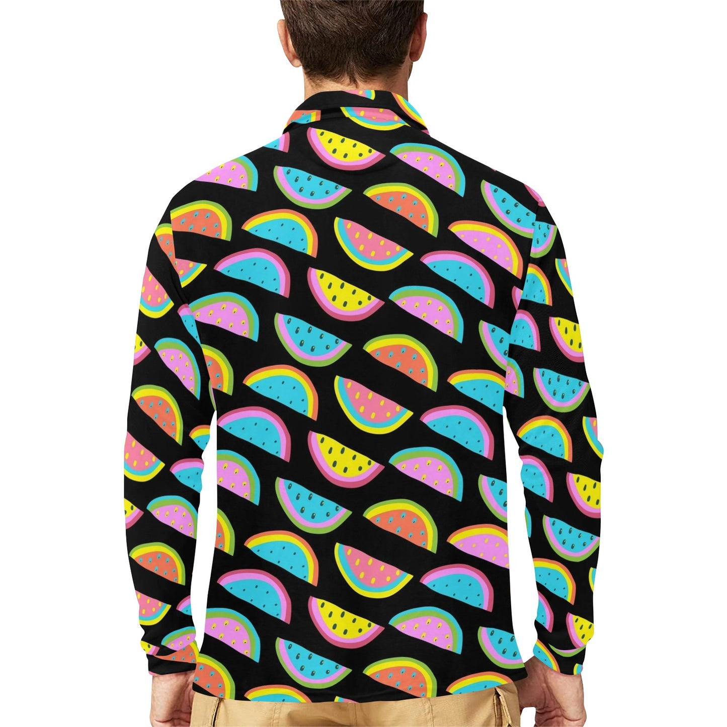 Watermelon Pattern Print Design WM08 Long Sleeve Polo Shirt For Men's