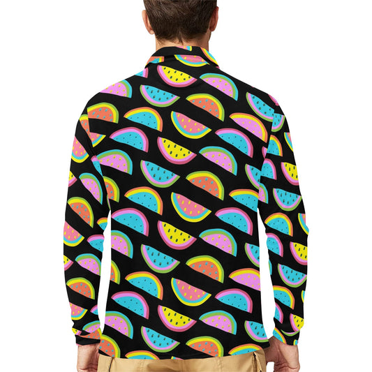 Watermelon Pattern Print Design WM08 Long Sleeve Polo Shirt For Men's