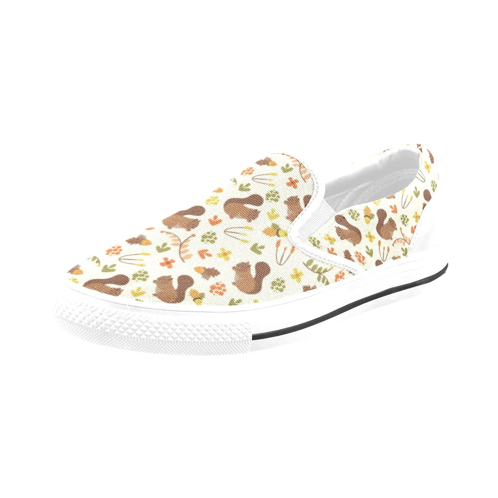 Squirrel Print Design LKS3010 White Slip Ons Canvas Women's Shoes