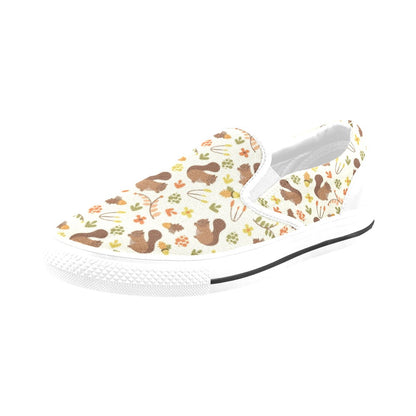 Squirrel Print Design LKS3010 White Slip Ons Canvas Women's Shoes
