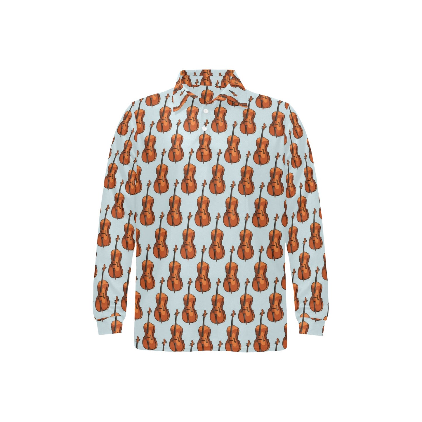 Violin Print Design LKS406 Long Sleeve Polo Shirt For Men's