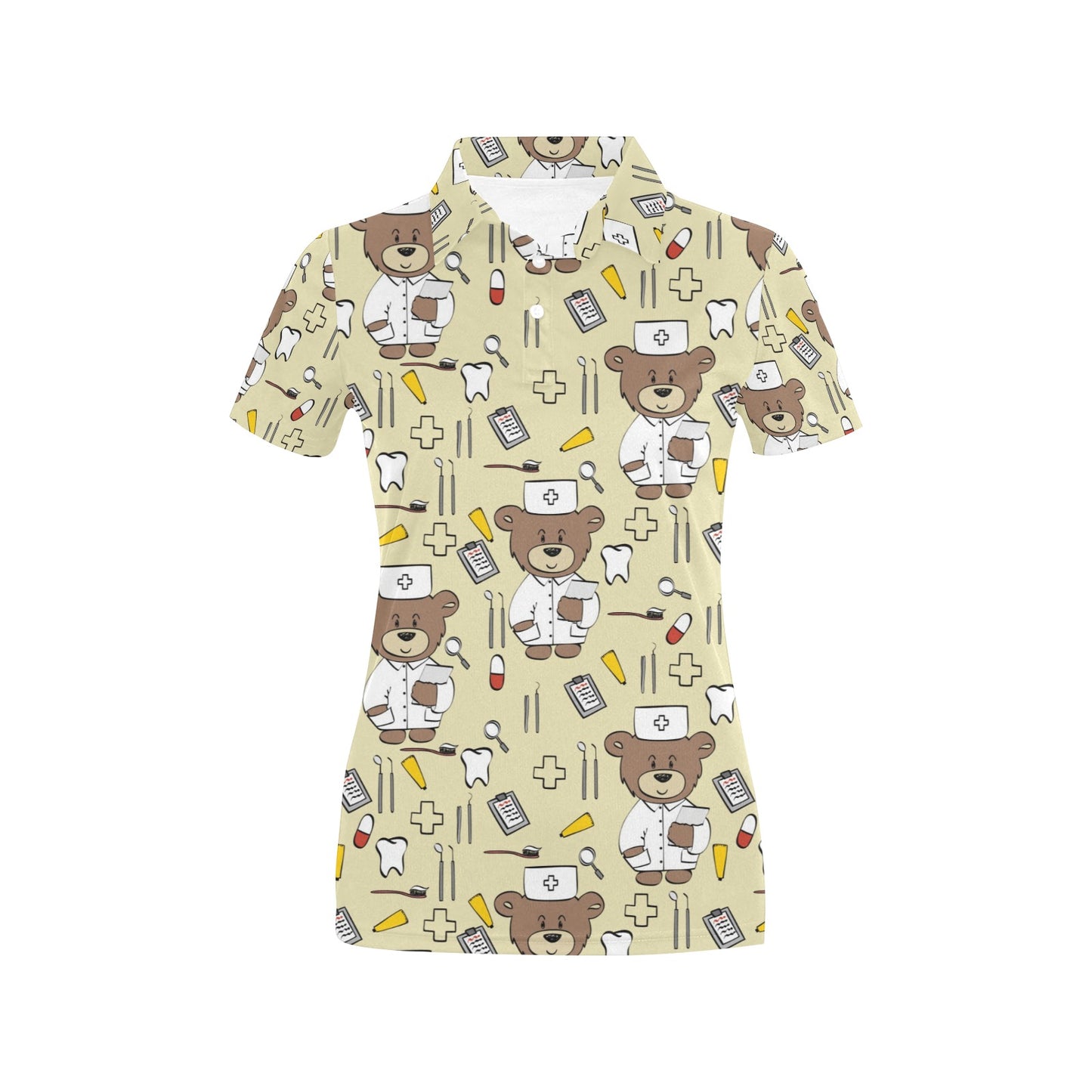 Nurse Bear Pattern Print Design A02 Women's Polo Shirt