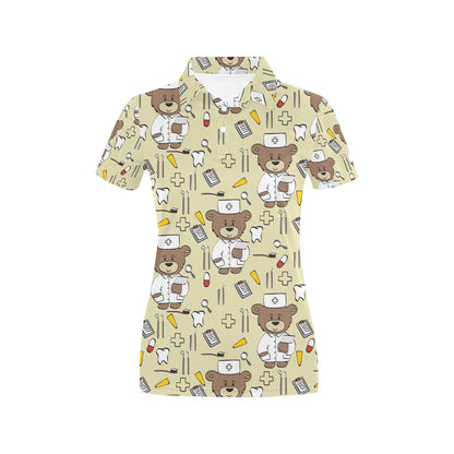 Nurse Bear Pattern Print Design A02 Women's Polo Shirt