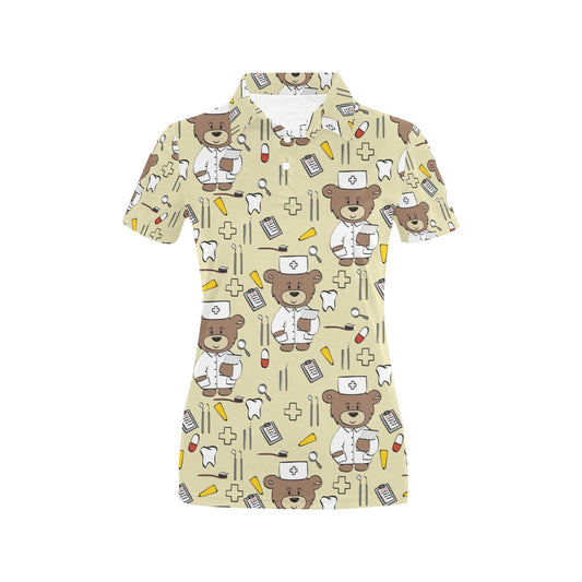 Nurse Bear Pattern Print Design A02 Women's Polo Shirt