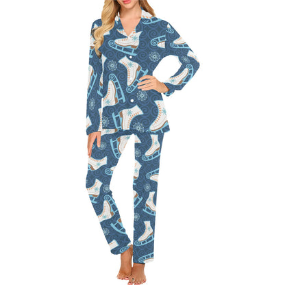 Ice Skate Pattern Print Design 01 Women's Long Pajama Set