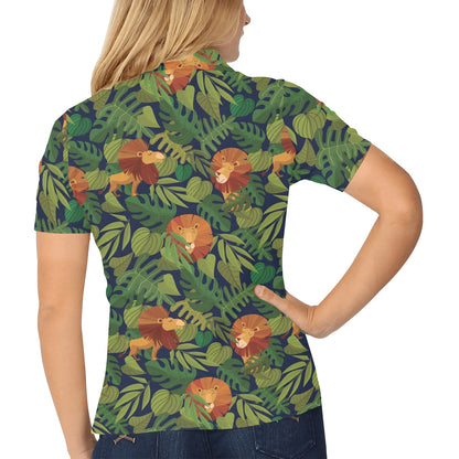 Lion Jungle Pattern Print Design 05 Women's Polo Shirt