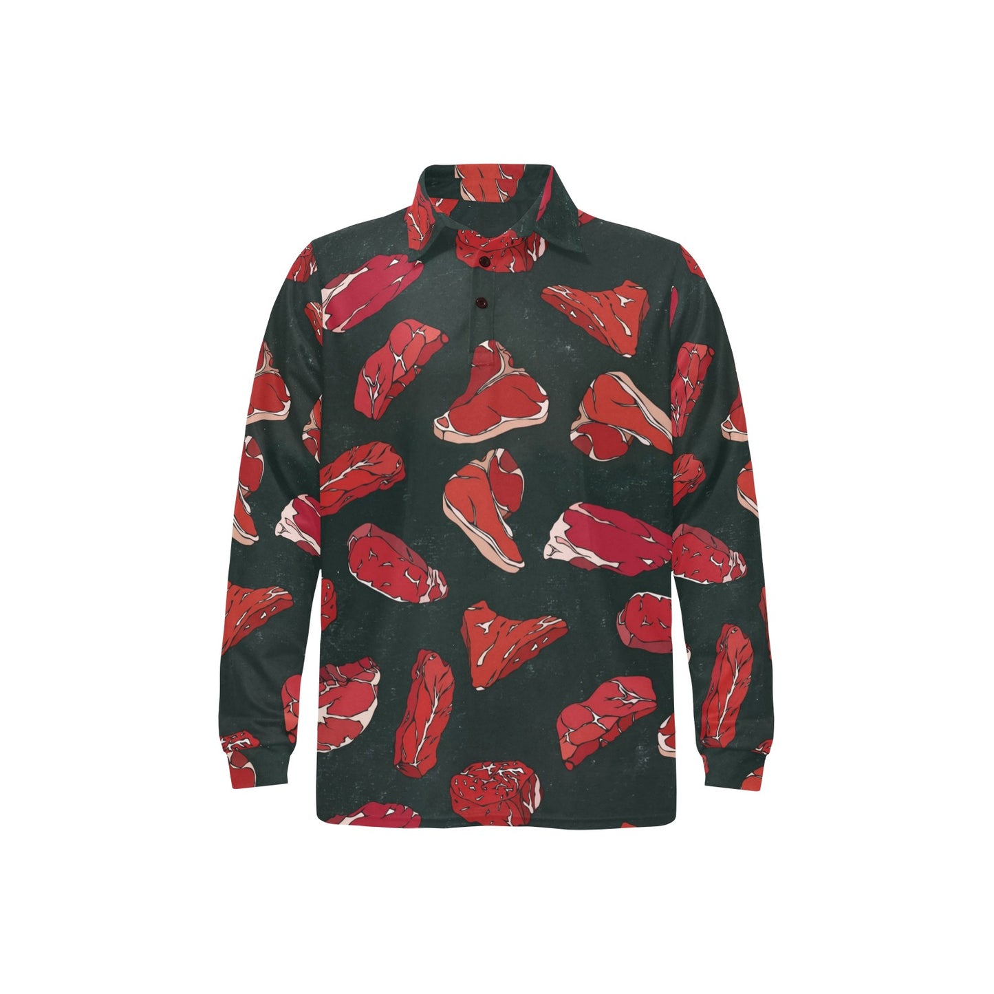 Meat Pattern Print Design 01 Long Sleeve Polo Shirt For Men's