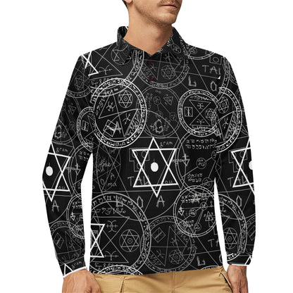 Pentagram Pattern Print Design A01 Long Sleeve Polo Shirt For Men's
