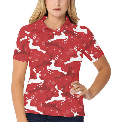 Reindeer Red Pattern Print Design 01 Women's Polo Shirt