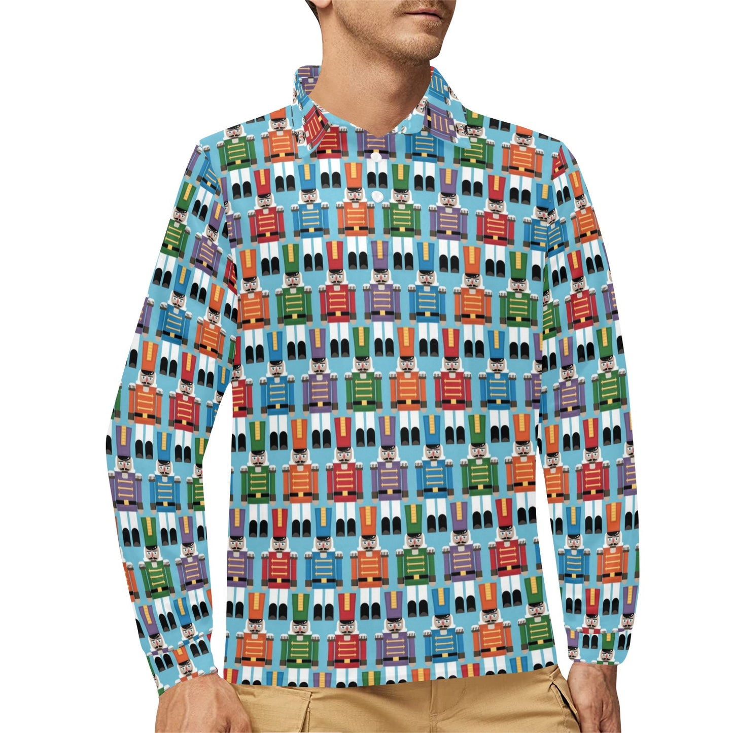 Nutcracker Pattern Print Design A02 Long Sleeve Polo Shirt For Men's