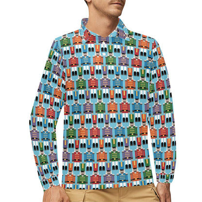 Nutcracker Pattern Print Design A02 Long Sleeve Polo Shirt For Men's
