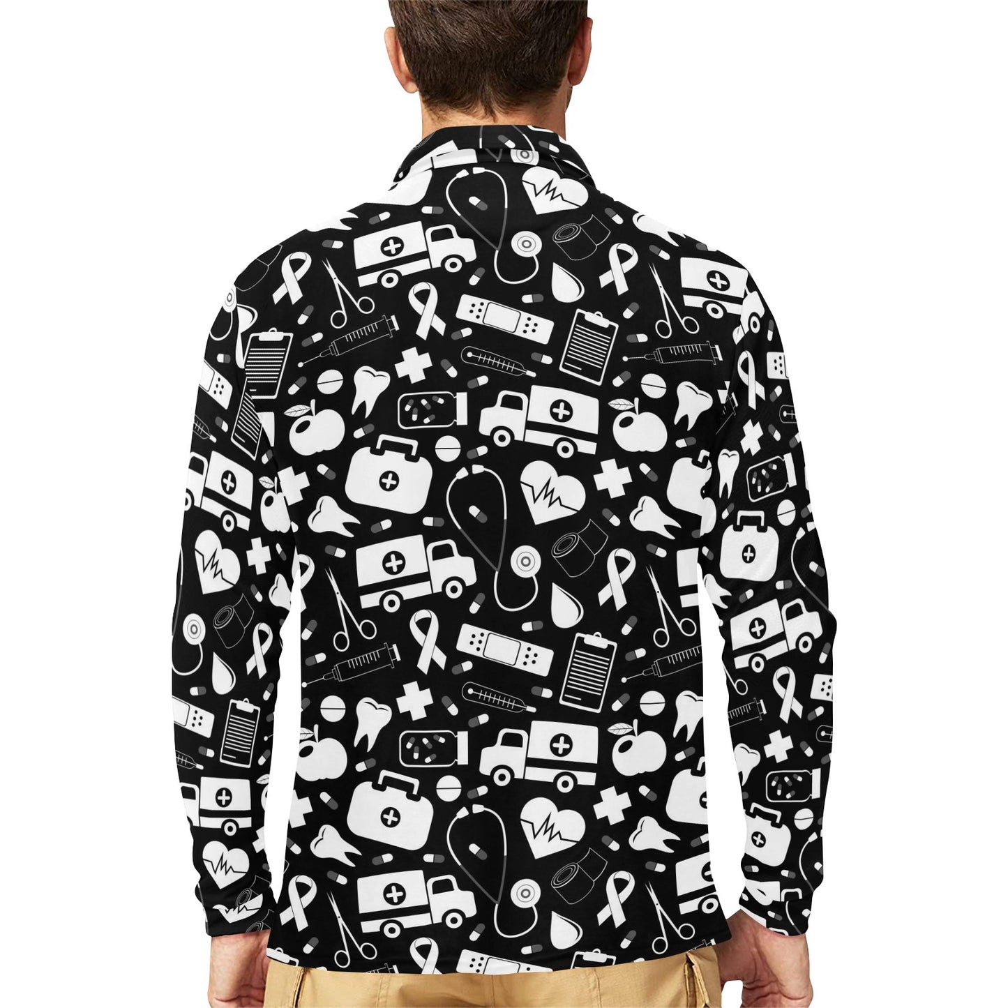 Medical Pattern Print Design 01 Long Sleeve Polo Shirt For Men's