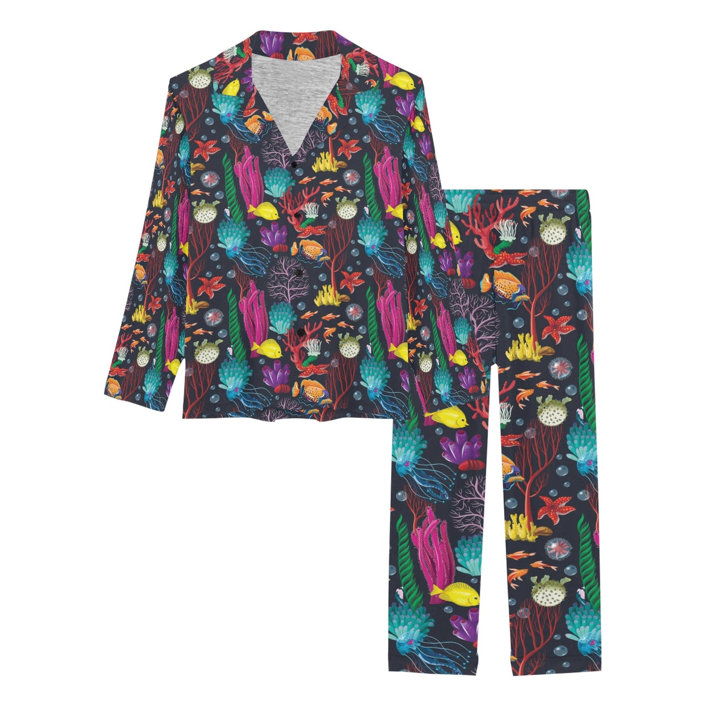 Underwater Cute Print Design LKS303 Women's Long Pajama Set