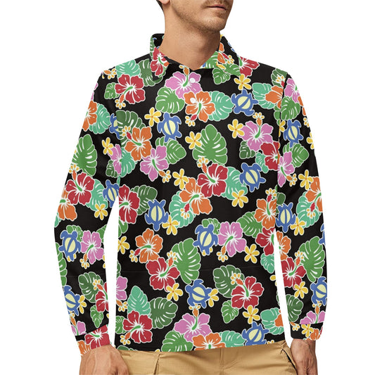 Hawaiian Themed Pattern Print Design H010 Long Sleeve Polo Shirt For Men's