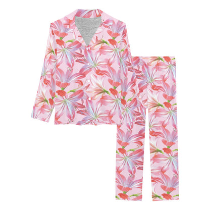 Amaryllis Pattern Print Design 02 Women's Long Pajama Set