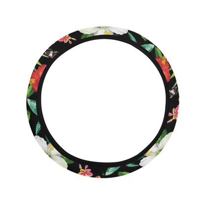 Hibiscus With Butterfly Print Design LKS305 Steering Wheel Cover with Elastic Edge